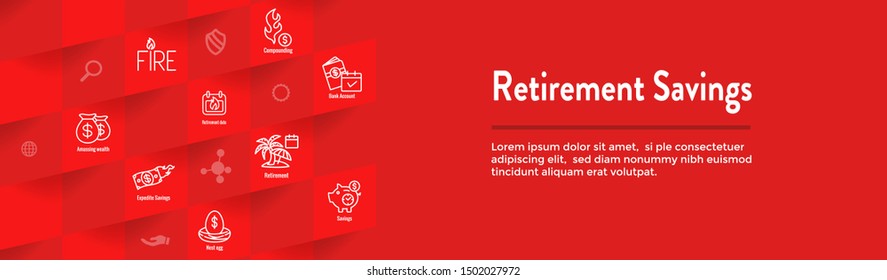 Retirement Savings Icon Set with Web Header Banner