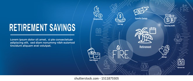 Retirement Savings Icon Set with Web Header Banner