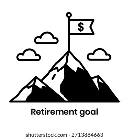 Rentenersparnis-Symbole. Solides, gefülltes Icon-Set von Altersvorsorge-Pensionsplan, Rentenziel