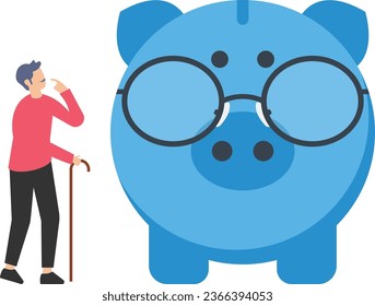 Retirement savings plan, pension fund or investment for elderly, Financial asset for retiree, profit, earning and growth, Men stand with wealthy old aged piggy banks

