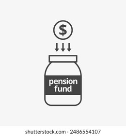 Jubilación y ahorro, temas de pensiones sociales icono. Caja de inversión del fondo de pensiones. Vector