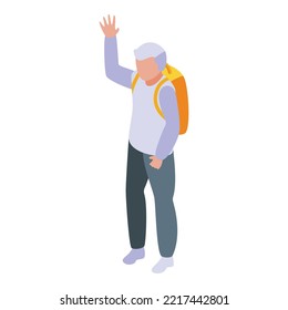 Retirement travel backpack icon isometric vector. Old man. Person senior