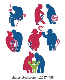 retirement: vector collection of old and happy people symbols