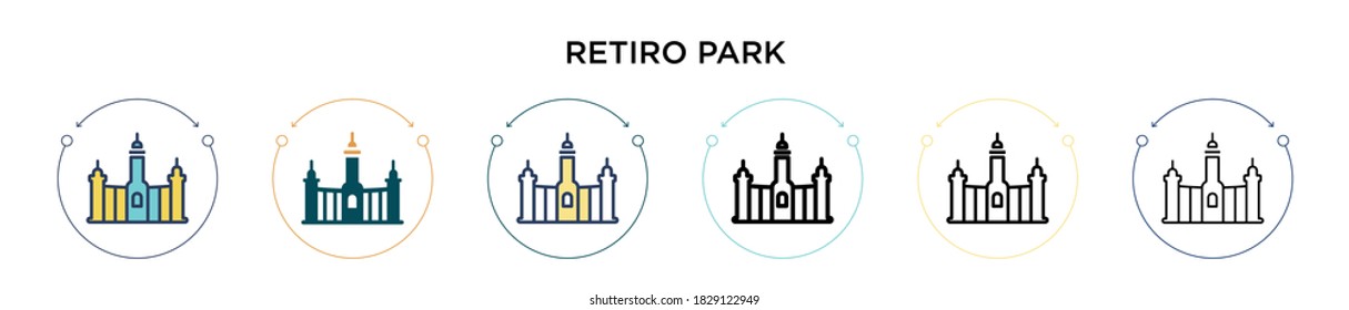 Retiro park icon in filled, thin line, outline and stroke style. Vector illustration of two colored and black retiro park vector icons designs can be used for mobile, ui, web