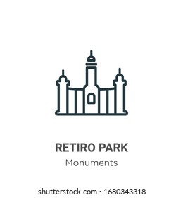 Retiro park outline vector icon. Thin line black retiro park icon, flat vector simple element illustration from editable monuments concept isolated stroke on white background