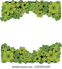 Retoro flower frame, psychedelic  and fashionable black yellow green