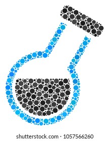 Retort collage of circle dots in various sizes and color shades. Filled circles are united into retort vector composition. Vector illustration.
