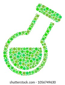 Retort composition of circle elements in variable sizes and ecological green color hues. Vector round dots are united into retort illustration. Fresh vector illustration.