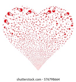 Retort fireworks with heart shape. Vector illustration style is flat red iconic symbols on a white background. Object valentine heart created from scattered design elements.