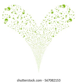 Retort fireworks stream. Vector illustration style is flat eco green iconic symbols on a white background. Object double fountain constructed from random design elements.