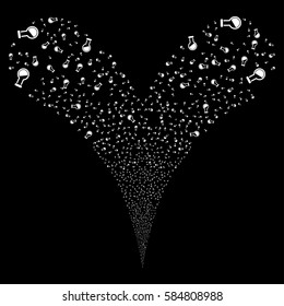 Retort fireworks stream. Vector illustration style is flat white iconic symbols on a black background. Object double fountain combined from random icons.
