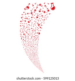 Retort random fireworks stream. Vector illustration style is flat red iconic symbols on a white background. Object fountain constructed from scattered design elements.
