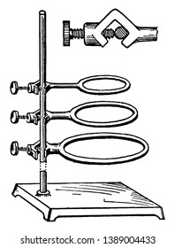 O suporte de retorte é mostrado aqui, desenho de linha vintage ou ilustração de gravação.