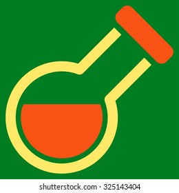 Retort vector icon. Style is bicolor flat symbol, orange and yellow colors, rounded angles, green background.