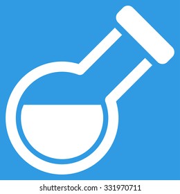 Retort vector icon. Style is flat symbol, white color, rounded angles, blue background.