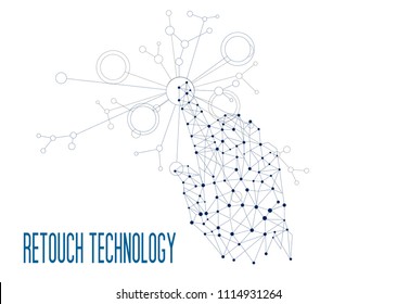 retouch technology, Innovations systems connecting people and robots devices. Future technologies in automatics cyborg systems and computers industry from awesome internet developments.