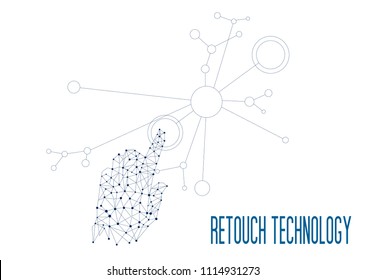 retouch technology, Innovations systems connecting people and robots devices. Future technologies in automatics cyborg systems and computers industry from awesome internet developments.