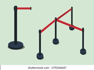 Retractable belt post. Portable tape barrier. Separator post. Red fencing tape.