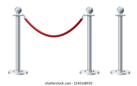 Retractable Belt Rack. Portable Tape Barrier. Red Carpet With Red Ropes On Silver Stanchions. Exclusive Event, Movie Premiere, Gala, Ceremony, Awards Concept. Vector