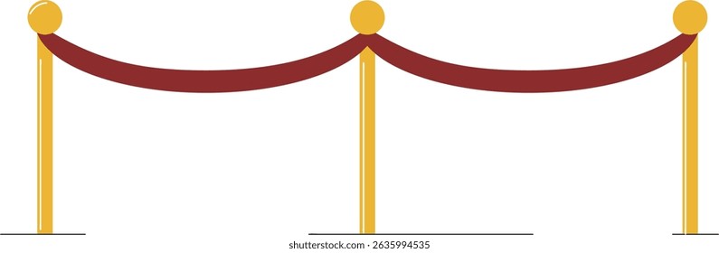 Retractable belt rack. Portable tape barrier. Red carpet with red ropes on golden stanchions. Exclusive event, movie premiere, gala, ceremony, awards concept. Vector