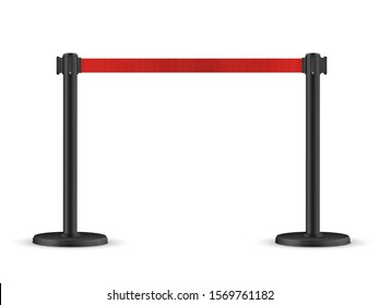 Retractable belt stanchion. Portable ribbon barrier. Red fencing tape.