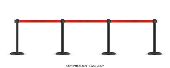 Retractable belt stanchion. Portable ribbon barrier. Red fencing tape.