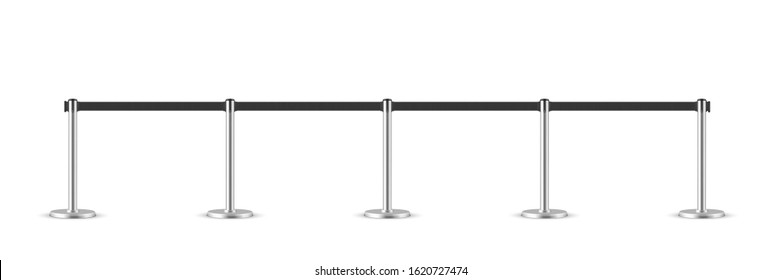 Retractable belt stanchion. Portable ribbon barrier. black fencing tape.