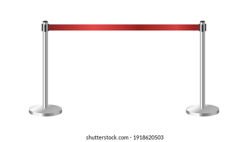 Retractable Belt Stanchion, Realistic Metal Barrier For Belt Control Isolated On White Background. Strong, Upright Pole For Crowd Control. 3d Vector Illustration