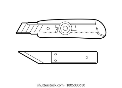 Cuchillo de papel retráctil - herramienta de carpintería. cuchillo de mano - ilustración vectorial plana aislada en fondo blanco. Cubierta
