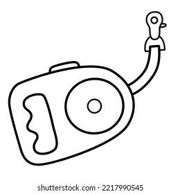 Retractable dog leash, walking with dogs icon, automatic leash doodle, vector illustration of pet supplies, dog care products, isolated outline clipart on white background