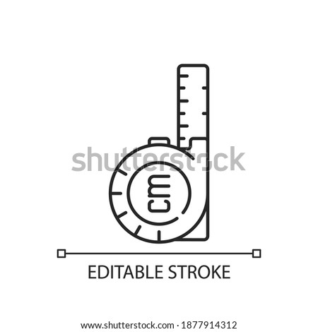 Retractable flexible rule linear icon. Tape measure. Metal strip with linear-measurement markings. Thin line customizable illustration. Contour symbol. Vector isolated outline drawing. Editable stroke