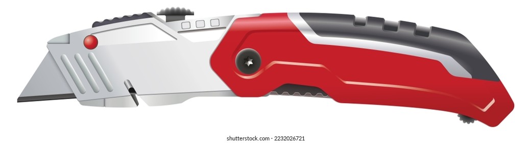 Retractable folding utility knife, Stanley knife or box cutter isolated realistic vector on white background. This cutting tool is used to prevent any cuts or lacerations when being used.