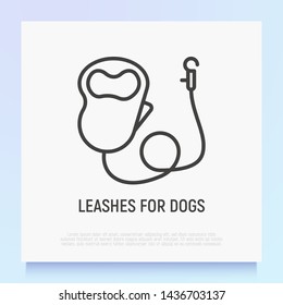 Retractable leash with carabiner for dog thin line icon. Pet accessory. Modern vector illustration for pet shop.