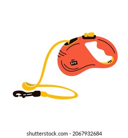 retractable leash for dog. Vector icon of roulette for control safety pets. doodle Animal accessory for outdoors walk. Cartoon illustration isolated on white background. hand drawing circuit