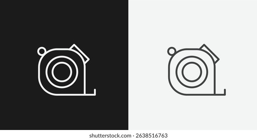 Retractable Measuring Tape or Tape Measure on Black and White Backgrounds, Representing Construction or Measurement, White Outline Icon