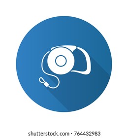 Retractable pet lead flat design long shadow glyph icon. Dog leash. Vector silhouette illustration