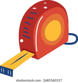 Retractable Tape Measure Tool Red Yellow Blue Flat Vector Construction DIY Home Renovation
