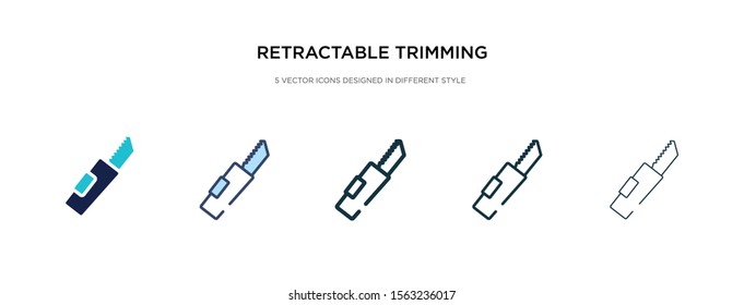 retractable trimming knife icon in different style vector illustration. two colored and black retractable trimming knife vector icons designed in filled, outline, line and stroke style can be used