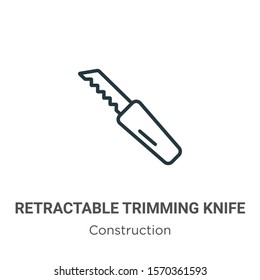 Retractable trimming knife outline vector icon. Thin line black retractable trimming knife icon, flat vector simple element illustration from editable construction concept isolated on white background