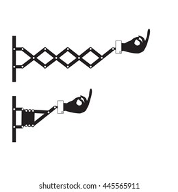 Retractable wall bunching middle finger sign, vector illustration.