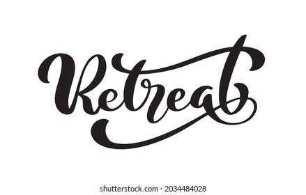 Retreat Brush Logo Black Calligraphy Lettering Text. Vector Phrase Cursive Calligraphy Typeface.