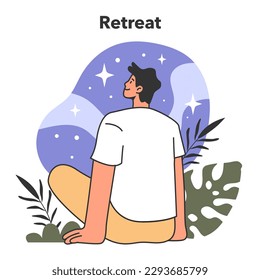 Retreat, outdoor recreation. Character spending their time in nature. Outside relaxation for body and mind balance. Flat vector illustration