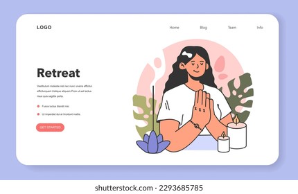 Retreat web banner or landing page. Modern practice for body and mind wellness. Relaxation, yoga exercise, body and mind balance. Flat vector illustration