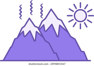 Retreating Glacier Color Icon. Vector Icon. Sun and Melting Glacier on Mountains. Ecological Problem. Climate Change Concept