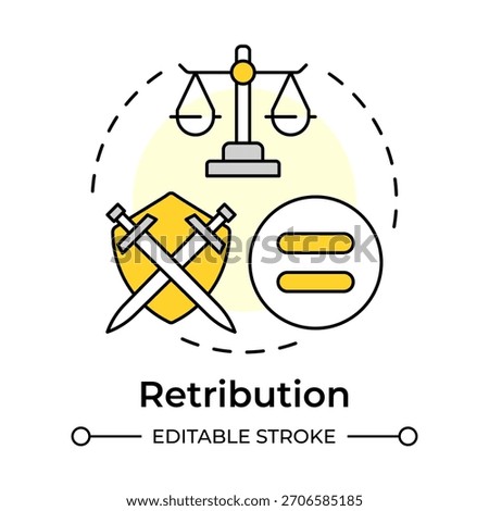 Retribution multi color concept icon. Punishment proportionate to guilt. Crime prevention. Corrections management. Round shape line illustration. Abstract idea. Graphic design. Easy to use in booklet
