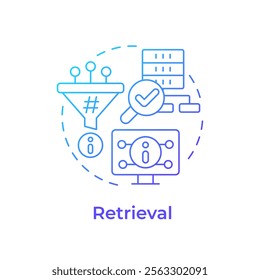 Retrieval blue gradient concept icon. Accessing stored data algorithm. AI information control. RAG process. Round shape line illustration. Abstract idea. Graphic design. Easy to use in article