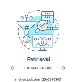 Retrieval soft blue concept icon. Accessing stored data algorithm. AI information control. RAG process. Round shape line illustration. Abstract idea. Graphic design. Easy to use in article