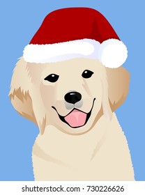 Retriever close up in Santa cap vector illustration