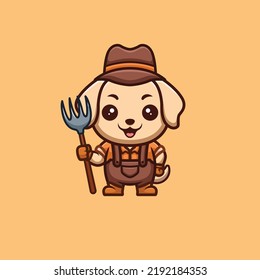 Retriever Farmer Cute Creative Kawaii Cartoon Mascot Logo