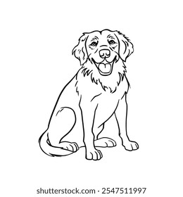 Retriever Happy Dog Coloring Page, Hand Drawn Vector Illustration